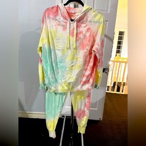 Minnie Rose Tie Dye Cashmere Cotton Blend Hoodie Set XL